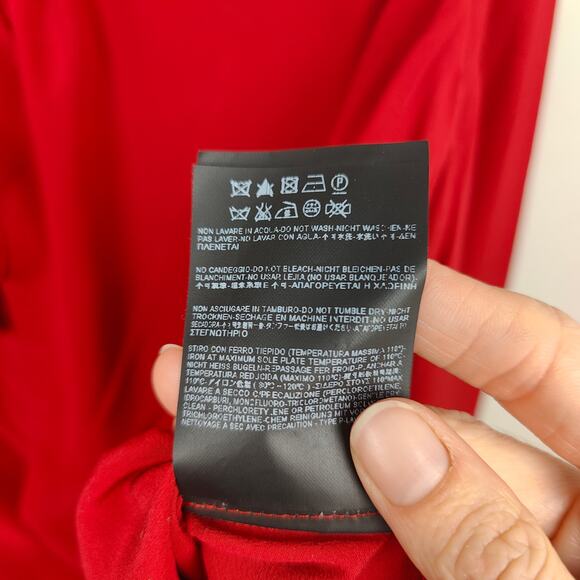 Saint Laurent Blouse Womens FR 40 US 8 Red Silk Puff Sleeve Drawstring Neckline - Picture 12 of 13